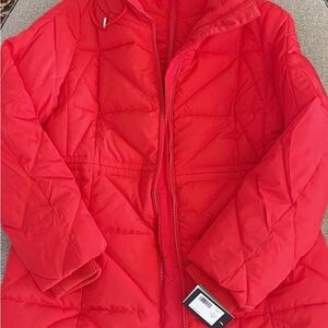 Vibrant Red Puffer Jacket KATE SPADE Wellon Hooded Zip Women's Coat Medium $340
